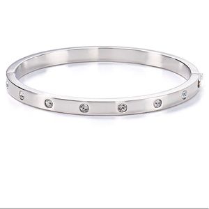 Kate Spade set in stone hinged bangle. Silver with crystal insets. NWT.